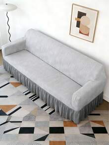 1 tấm bọc ghế sofa bằng vải nhung jacquard màu be với viền chun, chất liệu polyester tối giản hiện đại, phù hợp cho phòng khách và sử dụng trong nhà. - Màu Xám nhạt - Xem 8