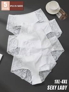 5条装加大码女士白色蕾丝内裤 - 性感舒适内衣 - 白色 - 查看 1