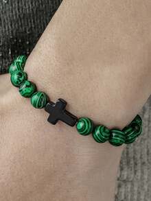 Bestselling Turquoise Cross Beaded Bracelet For Men, Tiger Eye, White Sandalwood, Black Obsidian, Lapis Lazuli Bead Bracelet Jewelry - Bracelet - View 4