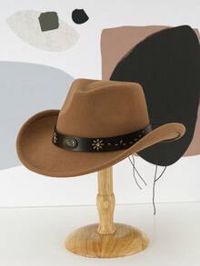 1pc Women's Waist Belt Decor Bohemian Style Denim Hat, Soft Felt Hat, Casual Panama Hat For Daily Use - Black - View 11