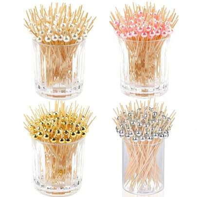 200支鸡尾酒签、仿珍珠食品签、创意艺术牙签、蛋糕装饰签、蛋糕汉堡艺术签、三明治签、开胃菜签、竹签、花卉签、水果签、婚礼派对蛋糕甜点签、自助餐纸杯蛋糕签、装饰竹签