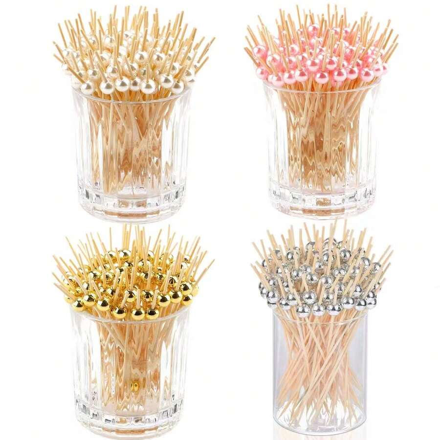 200支鸡尾酒签、仿珍珠食品签、创意艺术牙签、蛋糕装饰签、蛋糕汉堡艺术签、三明治签、开胃菜签、竹签、花卉签、水果签、婚礼派对蛋糕甜点签、自助餐纸杯蛋糕签、装饰竹签 - 彩色 - 查看 1