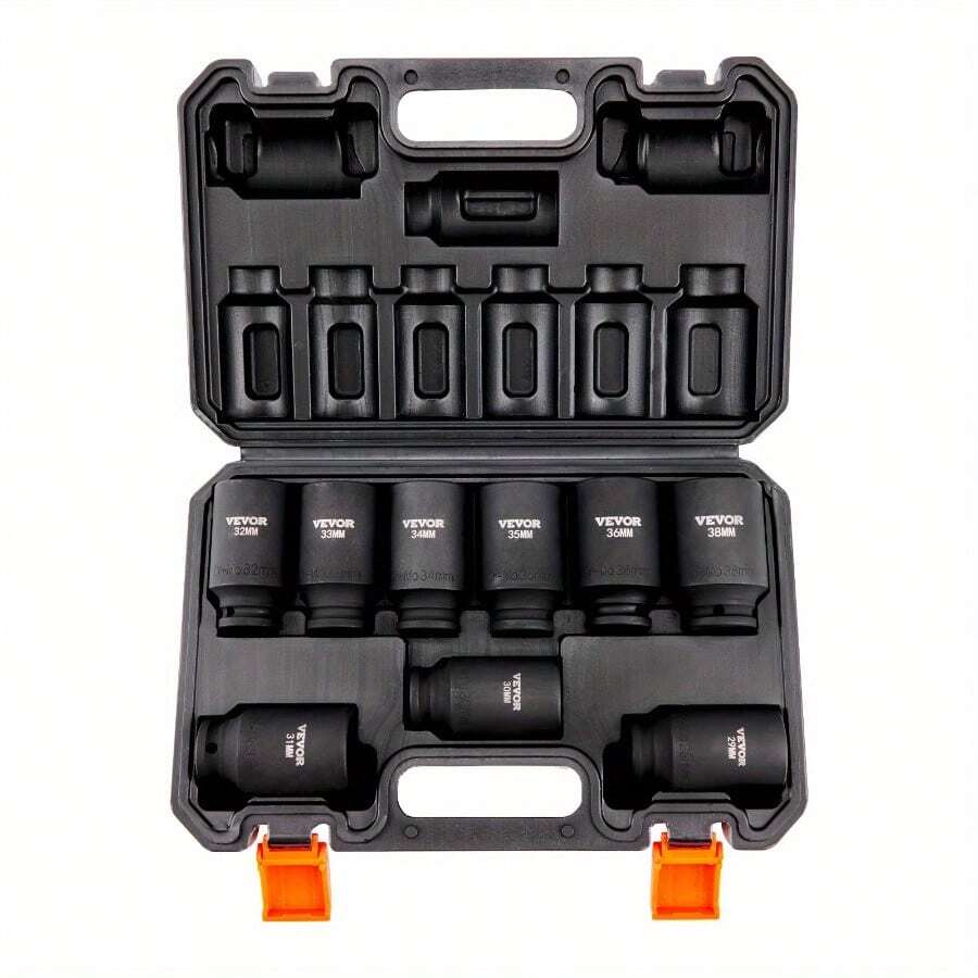 9pcs  Impact Socket Set, CR-Mo Metal, 1/2" Drive Metric Deep Sockets With Carrying Case - 8 - View 1