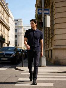 Playeras Polo de Hombre Manga Corta Look Casual Ajuste Holgado Deportivo Estilo Basico Moda de Ropa Hombre - Azul Marino - Ver 9