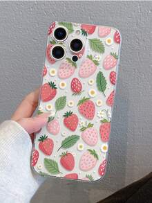 1pc Strawberry Pattern Transparent Soft TPU Phone Case, Anti-Fall Anti-Scratch Anti-Fingerprint, Precise Camera Cutout, Compatible With Samsung, Apple, Nothing, Pixel, INFINIX, Redmi - Multicolor - View 1