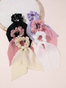 6 chiếc dây buộc tóc thời trang nữ, màu hồng, tím, đen, trắng, họa tiết hoa cúc xếp nếp và tai thỏ, phù hợp cho sử dụng hàng ngày, lễ hội, thường ngày, dự tiệc. - Nhiều màu - Xem 3