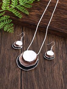 Cring Coco A Pair Of Earrings, A Necklace, A Set Of Women's Jewelry, A Hot-Selling Style, Simple And Retro, Zinc Alloy, Enamel,-Drop Round Set, Daily, Holiday, Party, Elegant, Valentine's Day, Mother's Day, Birthday Gifts, Fashionable, High-End Feeling, A Variety Of To Choose From. - Silver Base Gray-white - View 7