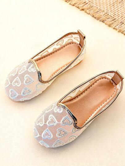 1 Pair Fashion Children's Flat Shoes, Girls' Mary Jane Shoes, Elegant Princess Shoes, Mesh Breathable & Comfortable, Embroidery Decor, Slip-On Design Kids Shoes, Suitable For Summer, Daily Outing, Wedding Party, Travel & Vacation