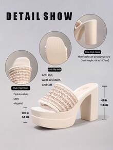 Fashion Thick Sole Waterproof Platform High Heel Open Toe Sandals, Suitable For Ball, Party, Runway, Chunky Heel Slide Sandals For Women - Beige - View 3
