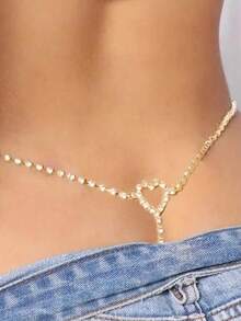 性感腰链内衣配饰，镂空心形内裤链，性感小众时尚，极简水晶丁字裤，女士Y2K水钻心形腰链 - 性感内衣身体链，适合夜店派对、情人节、狂欢节派对和日常聚会 - 彩色 - 查看 2