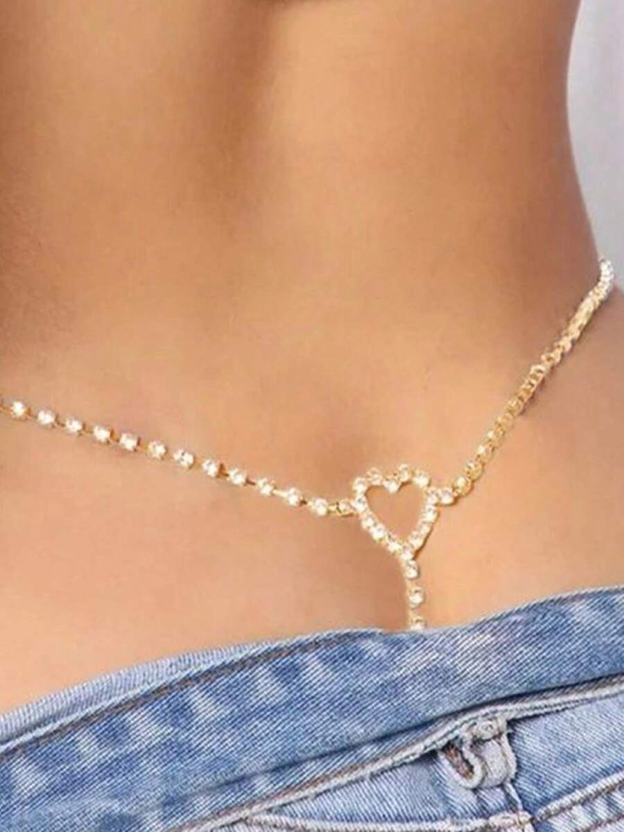 性感腰链内衣配饰，镂空心形内裤链，性感小众时尚，极简水晶丁字裤，女士Y2K水钻心形腰链 - 性感内衣身体链，适合夜店派对、情人节、狂欢节派对和日常聚会