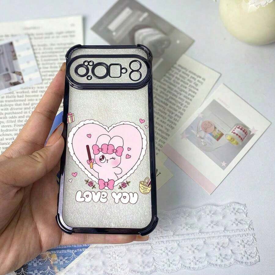 かわいいピンクのバニーハートタイプパターンのスマホケース、落下防止、保護するエアバッグ、TPUコーティングフレーム、オリジナルカラーを際立ったたせる透明度の高い素材。 17、16、15、14、13、12、11 Plus、17 Pro、17 Pro Max、17 Airおよびシリーズ、Pixel 8A、Pixel 10 Proシリーズと互換性があります。 お友達、愛する人、または自分自身を分けるへの晴れらしい贈呈り物です。 - ピンク - チェックする 1