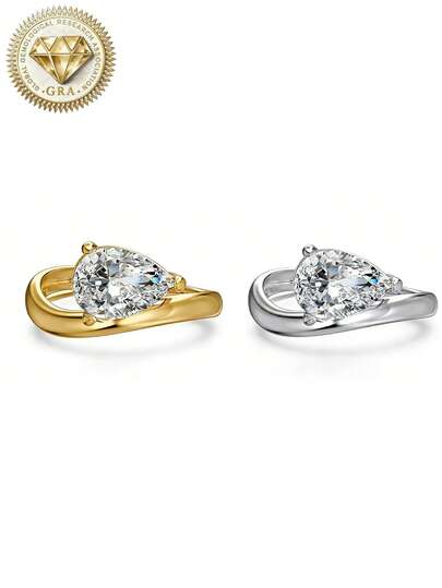 1pc Women's Engagement Ring, Geometric Teardrop Design Ring, 3.1g 925 Sterling Silver, 2 Carat Moissanite, Bohemian Vintage Style, Engagement, Proposal, Wedding Anniversary, Valentine's Day Gift, Comes With Moissanite Certificate And Elegant Gift Box
