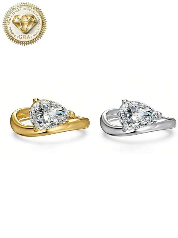 1pc Women's Engagement Ring, Geometric Teardrop Design Ring, 3.1g 925 Sterling Silver, 2 Carat Moissanite, Bohemian Vintage Style, Engagement, Proposal, Wedding Anniversary, Valentine's Day Gift, Comes With Moissanite Certificate And Elegant Gift Box