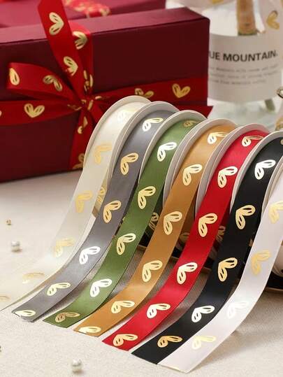 10码（约9.6米）0.63英寸（约1.6厘米）心形丝带，花束包装丝带，母亲节礼物用品，DIY蝴蝶结，礼品包装用品，节日装饰，烘焙包装丝带，生日礼物包装