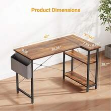 40" Computer Desk With Reversible Storage Shelves Home Office Corner Desk Study Writing Gaming Table, Brown - 棕色 - 查看 2