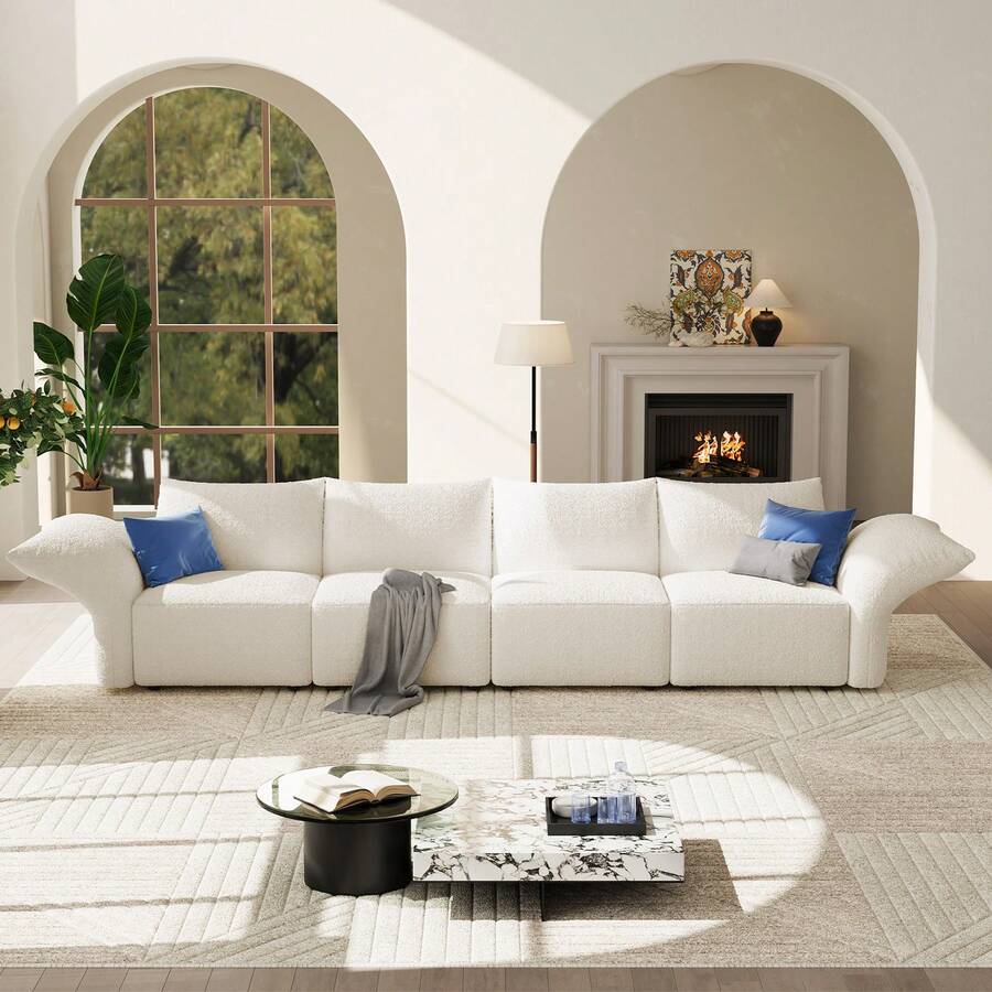 Sectional Couch For Living Room, 122 Inch Modular Sectional Sofa With 4 Seats, Adjustable Arm And Backrest, Modern Comfy Couch - 白色 - 查看 1
