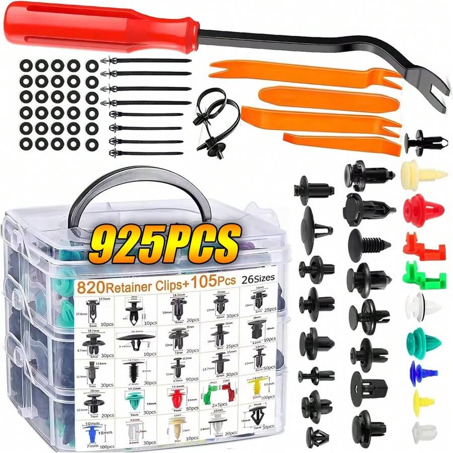 925PCS Bumper Retainer Clips Car Plastic Rivets Fasteners Push Retainer Kit 26 Popular Sizes Auto Push Pin Rivets Set -Door Trim Panel Clips For Car Push Retainer Clips & Auto Fasteners Assortment