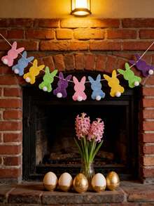 1 vòng hoa trang trí hình thỏ Phục Sinh nhiều màu sắc bằng vải nỉ với đuôi bông xù, có thể tái sử dụng, trang trí nhà cửa bằng vải nỉ, vòng hoa thỏ nhiều màu, thích hợp cho tiệc mùa xuân, trang trí lò sưởi, sinh nhật, treo tường lễ hội mùa xuân. - Nhiều màu - Xem 3