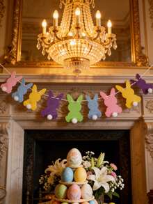 1 vòng hoa trang trí hình thỏ Phục Sinh nhiều màu sắc bằng vải nỉ với đuôi bông xù, có thể tái sử dụng, trang trí nhà cửa bằng vải nỉ, vòng hoa thỏ nhiều màu, thích hợp cho tiệc mùa xuân, trang trí lò sưởi, sinh nhật, treo tường lễ hội mùa xuân. - Nhiều màu - Xem 4