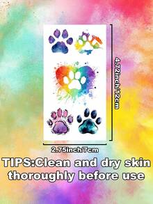 10 Hojas de Tatuajes Temporales de Huella de Acuarela Vibrante - Pegatinas Coloridas de Huella de Mascota para Cara & Body, Decoración de Piel con Tema de Cachorro Lindo para Adultos, Ideal para Recuerdos de Fiesta & Accesorios Diarios - Multicolor - Ver 8