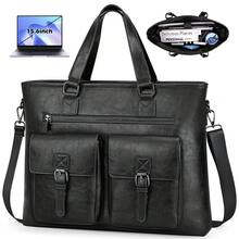 NEWHEY 男士15.6英寸公文包，PU皮革笔记本电脑包，大容量，防水，适合工作、商务和旅行 - 彩色 - 查看 1