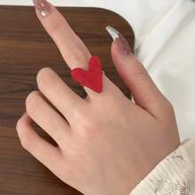 1pc Minimalist Fashion Red/Black/Pink/Blue Heart Ring, Casual & Versatile Suitable For Daily Wear For Women Valentines,Mom,Mother,Mother's Day,Gift - 紅色 - 查看 7