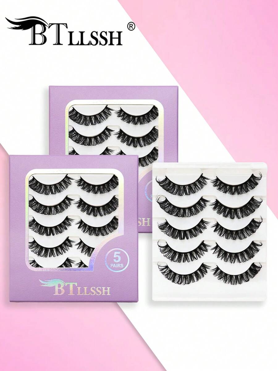 【2片/4片装】3D立体纤长假睫毛，多层卷翘黑色羽毛效果，打造自然蓬松妆容 - 黑色 - 查看 1