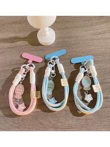 Retro Style Phone Lanyard Wristband, Fish & Star Phone Wrist Strap, Detachable Summer Bracelet, Dopamine Phone Lanyard, Anti-Lost Keychain, Earphone Clip, Card Holder, Fashionable Phone Accessories, Suitable As Mother's Day, Holiday, Family & Friend's Birthday Gift, Phone Pendant, Phone Chain. - Multicolor - View 1