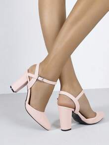 Timesize 粉色高跟凉鞋，女士高跟鞋，玛丽珍鞋，粗跟鞋，婚鞋，超高厚底高跟鞋，粗跟鞋，女士高跟鞋，工作鞋，正装鞋，随机图案 - 淺粉色 - 查看 4