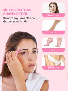 40/30/20/12 件装粉色蝴蝶结印花眉毛修剪器和面部毛发修剪器，带罐子 - 多功能去角质眉毛修剪器 - 男女通用 - 带保护盖（1/3/6/12/24/30 件装） - 彩色 - 查看 2