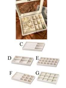 1 件多格珠宝收纳盒，现代布艺防尘珠宝盒，适用于办公桌情人节返校 - 米色 - 查看 6