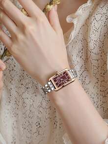 1pc Women's Fashion Minimalist Wrist Watch, Retro Luxury Small Dial Quartz Watch, Casual Business Style, Fashionable Accessory Suitable For Daily Wear, Dates, Parties, Business And Various Occasions - Red - View 3