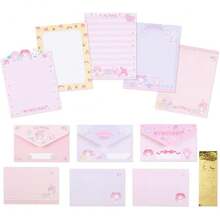 Sanrio 一套包含3个三丽鸥卡通人物（肉桂狗、酷洛米、凯蒂猫、美乐蒂）的文具套装，内含5张5英寸x5英寸信纸、3个5英寸x5英寸信封和1张贴纸，高品质创意学生礼物。 - 均碼 - 查看 11