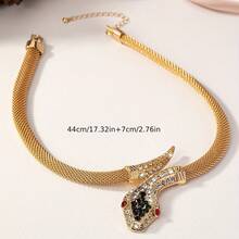A Versatile European And American Style Snake-Shaped Necklace With Full Inlay - Golden - 查看 3