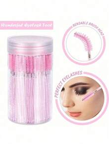 50PCS Crystal Pink Eyelash Brushes, Disposable Bendable Eyebrow Spoolies With Container, Mascara Wands For Lash Extensions & Castor Oil - Hồng - Xem 4