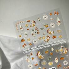 6pcs Embossed Angel Rabbit, Strawberry, Orange, Cat, Rococo Style Rabbit Cartoon 3D Cute Stickers - Multicolor - View 4