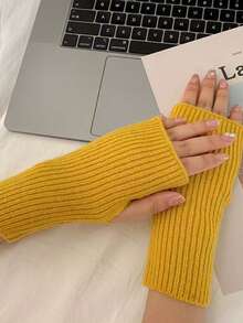 1 Pair Of Women's Autumn And Winter Open Finger Knitted Gloves With Youthful And Fashionable Style, Cold Resistant And Warm Half Finger Gloves