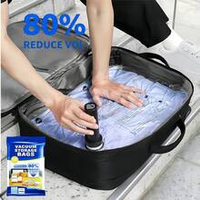 Travel Vacuum Bags With Portable Electric Pump, 12 Combo (3XL/3L/3M/3S) Compression Packing Seal Cubes For Clothing Suitcase Luggage Organizer, Space Saver Clothes Storage Bags - 12 PACK - 查看 7