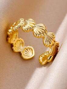 1 Pc Shell Open Rings For Women Men Aesthetic Gold Color Stainless Steel Rings Wedding Summer Jewelry Accessories Gift - vàng - Xem 3