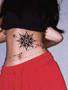 وشم مؤقت بنقش زهرة عباد الشمس الأنيق، وشم كاذب واقعي للبالغين، مقاوم للماء وطويل الأمد، يمكن تغطية الندوب والجروح، يضيف إحساسًا فنيًا للبشرة، مناسب لوشم الزهور على الخصر والذراعين، سهل التطبيق والإزالة، مصنوع يدويًا - الأسود - مشاهدة 2