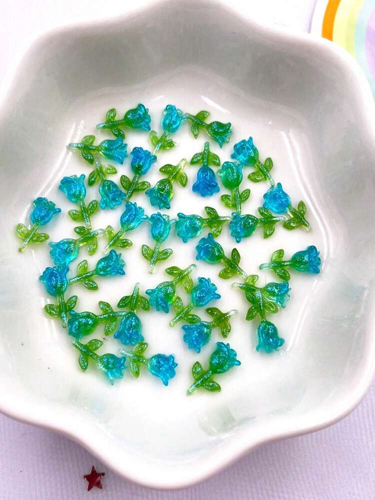 50pcs Resin Random Mixed Color Packaging Colorful Glitter Gradient Transparent Mini Rose Flat Back Rhinestone Rose Flower Stickers Stud Earrings Scrapbooking Craft Supplies - Multicolor - View 3