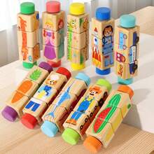 1pc Rotating Puzzle Wooden Vertical Building Blocks Toy, Cartoon Blocks Educational Toy, Rotating Toy, Children Hand-Eye Coordination Training Puzzle Toy - Character Version - View 2