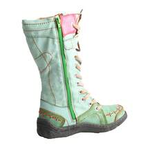 1 Pair TMA EYES Women's Artisan Aged Leather Boots - Mid-Calf Vintage Boots With Side Zipper, Hand-Crafted Stitching & Non-Slip Sole,Boots For Women - 薄荷綠 - 查看 3