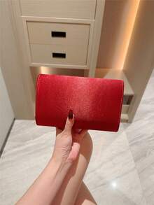 1个时尚金属装饰迷你盒形手拿包，优雅闪亮金属条点缀女士手提包，奢华质感，适合晚礼服、派对、婚礼、舞会等场合，含金属链 - 酒紅色 - 查看 4