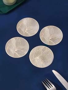 6/4 piezas Manteles individuales redondos de 15 pulgadas de PVC dorado, posavasos de 4 pulgadas, gruesos y brillantes, lavables, fáciles de limpiar, antideslizantes, resistentes al calor, adecuados para decoración de mesa de fiesta, boda y celebración - Dorado - Ver 8