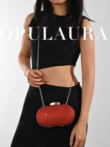 Bolso de mano tipo clutch de lujo con cristales brillantes para mujer de OpulAura, bolso de noche con diamantes brillantes para ocasiones formales, bolso de fiesta/boda/gala de moda con cadena - Rojo - Ver 9