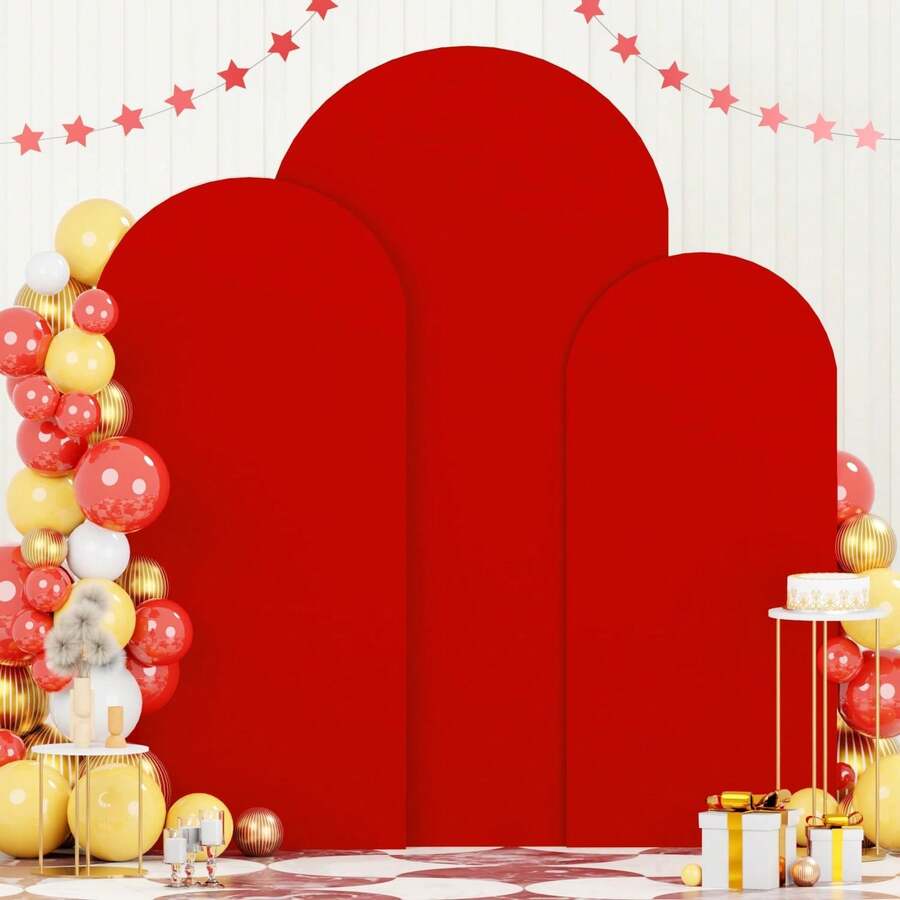 Double-Sided Stretchy Fabric Arch Backdrop Cover For Wedding & Party Decor. Soft & Breathable Fitted Background For 6ft, 6.6ft, 7.2ft Arches. Perfect For Birthday, Baby Shower, Gender Reveal, Graduation & Home Decor (Cover Only, No Arch Stand) - Red - View 1