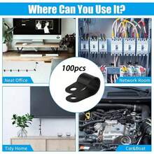 100pcs R-Type Cable Management Clips, Adjustable Wire Fasteners, Household & Commercial Use Anti- Cable Organizers, Sturdy, Keeps Desk & Wall Cables Tidy - Black - View 3