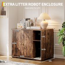 Gabinete de Arena de Gato Grande con Recolector Integrado, Enclosure para Caja de Arena Autolimpiante, Estante Ajustable Antiperro + Estación de Carga, Casa de Gato Oculta para Interior - Marrón - Ver 2